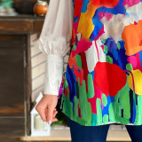 Colorful Bishop Sleeve Turn Down Collar Top