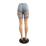 Lt-Blue Ripped Jeans Shorts with Pocket