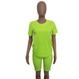 Solid Color O-Neck Short Sleeve Tee and Shorts 2PCS Set