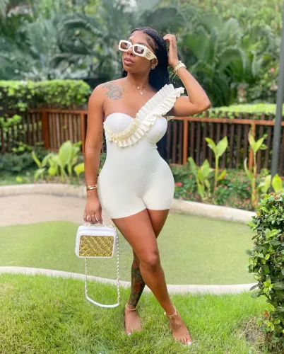 Beige One Shoulder Slim Fit Romper