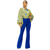 Slim High Waist Zip Fly Flared Trousers