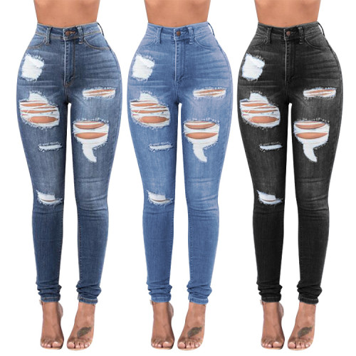 High Waist Ripped Jeans with Pocket