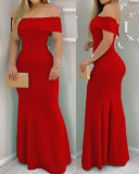 Red Elegant off shoulder Evening dress