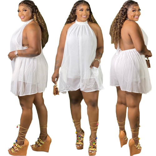 Plus Size Halter Sleeveless Backless Chiffon Rompers