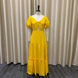 Plus Size V-Neck Solid Color Open Back Maxi Dress