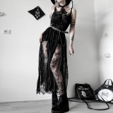 Gothic Summer Black Lace Halter Straps Maxi dress