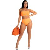 Solid Color Strapless Swimsuit 2PCS Set