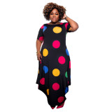 Plus Size Short Sleeve Dot Print Loose Maxi Dress