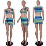 Stripe Print Sleeveless Crop Top and Mini Skirt 2PCS Set