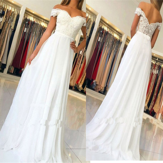 Elegant White Lace Summer Off Shoulder Evening Dress