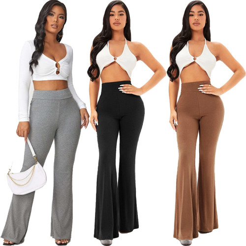 High Waist Slim Fit Flare Trousers