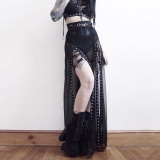 Gothic Sexy See Through Mesh Lace Up Slit Long Skirt