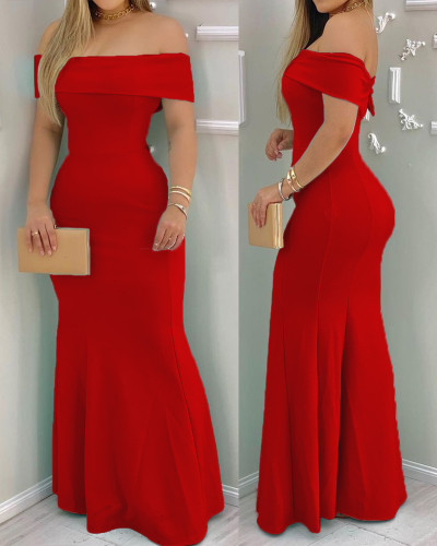 Red Elegant off shoulder Evening dress