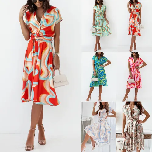 Women's Print Short Sleeve V-Neck Fashion Dress