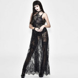 Gothic Summer Black Lace Halter Straps Maxi dress