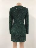 Sequins Double Breasted Long Sleeve Office Dress