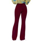 Slim High Waist Zip Fly Flared Trousers