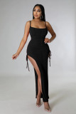 Sexy Solid Color Slit Irregular Straps Ruched Maxi Dress