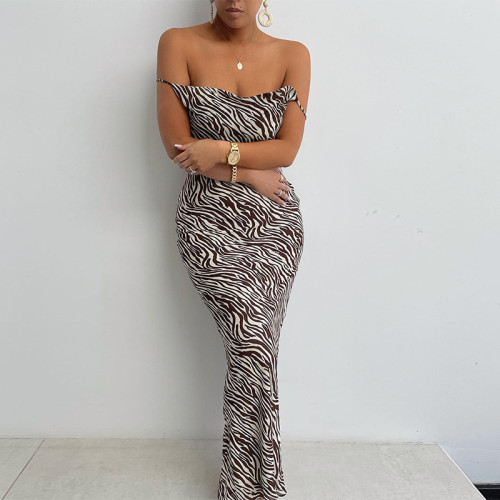 Zebra Print Backless Cami Long Dress