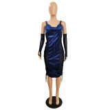Mesh Patchwork Silk Zipper Up Midi Dress