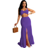 Cami Tank Crop Top and Slit Maxi Skirt 2PCS Set