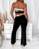 Sexy Leopard Contrast Halter Crop Top and Pants Two Piece Set