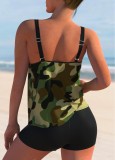 Sexy Women Camo Print Tankini Shorts Two Piece Swimwear