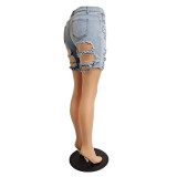 Lt-Blue Ripped Jeans Shorts with Pocket