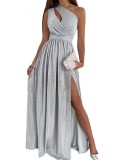 Sleeveless One Shoulder Hollow Out Slit Maxi Dress