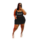Plus Size Sports Rhinestone Hatler Crop Top and Skirt Two Piece Set