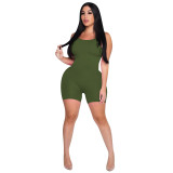 Sleeveless Solid Color Rib Slinky Tank Rompers