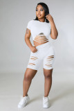 Wholesale Ripped Short Sleeve Two Piece Shorts Set