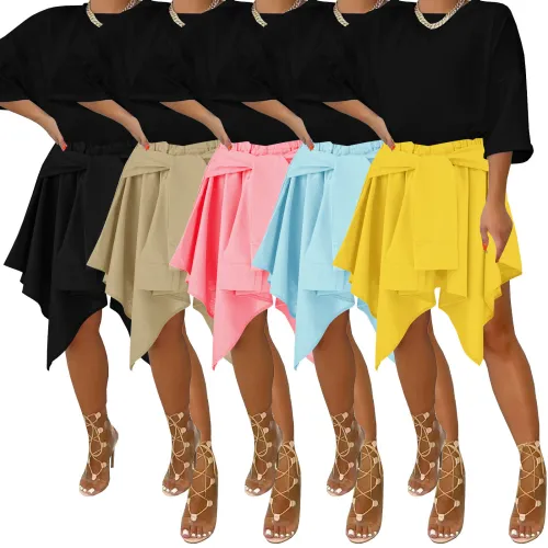 Solid Color Knotted Irregular Skater Skirt