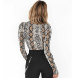 Snake Skin Print Long Sleeve Turtleneck Bodysuit