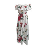 Ruffle Floral Print White Off Shoulder Maxi Dress