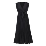 Solid Ruffle Pleated Maxi Dress