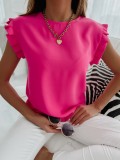 Short Sleeve Round Neck Solid Ruffle Blouse