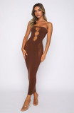 Mesh Patchwork Strapless Hollow Out Bodycon Maxi Dress
