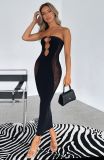 Mesh Patchwork Strapless Hollow Out Bodycon Maxi Dress