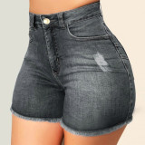 High Waist Zip Fly Ripped Jeans Shorts