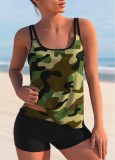 Sexy Women Camo Print Tankini Shorts Two Piece Swimwear