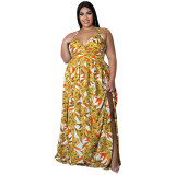 Summer Print Floral Halter Plus Size Maxi Dress