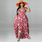 Summer Print Floral Halter Plus Size Maxi Dress