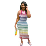 Multicolor Stripe Print Sleeveless Cami Long Dress