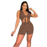 Sleeveless Tie Hollow Out Bodycon Rompers