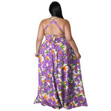 Summer Print Floral Halter Plus Size Maxi Dress