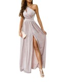 Sleeveless One Shoulder Hollow Out Slit Maxi Dress
