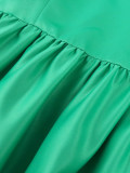 Green Ruffle Short Sleeve High Waist Short Skater Dresse