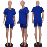 Solid Loose T-Shirt and Tight Shorts Casual 2PCS Set