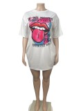 Plus Size Short Sleeve Tongue Print T-Shirt Loose Dress
